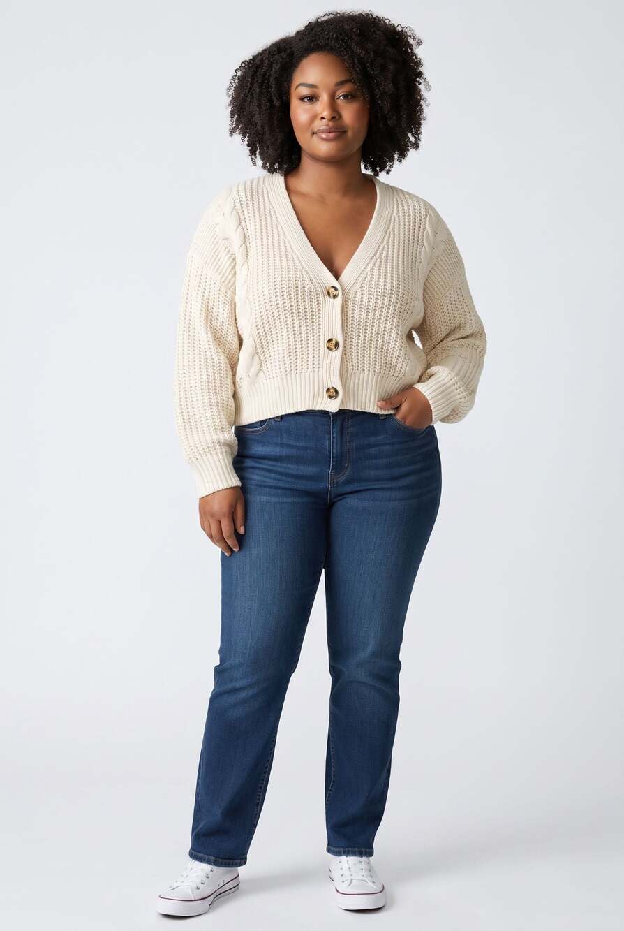 Pink Rose Cream Chunky Knit Cable V-Neck Cropped Cardigan Sweater XL